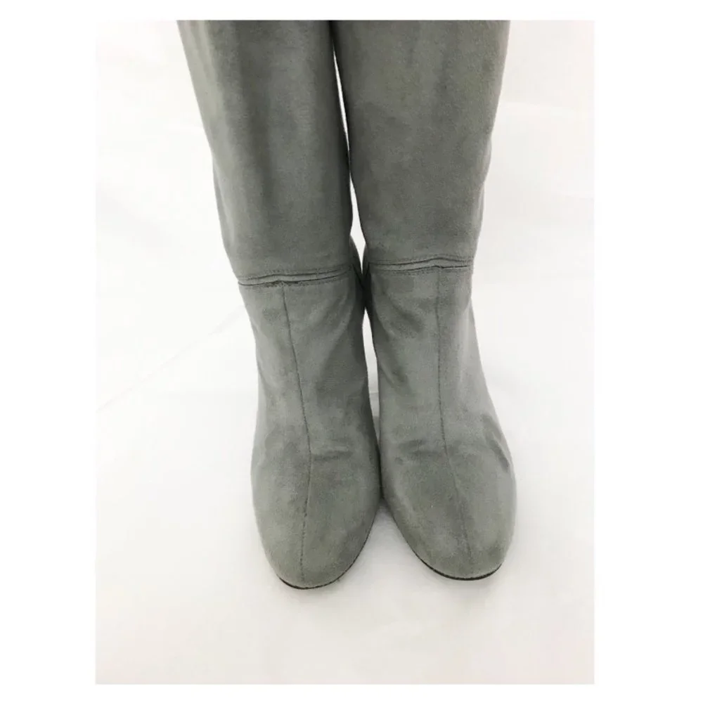 Stella McCartney Vegan Suede Knee High Boots Gray Pull On Block Heel Size 8.5